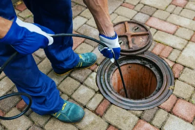 Plumber cleaning an outdoor sewer drain in Santa Cruz