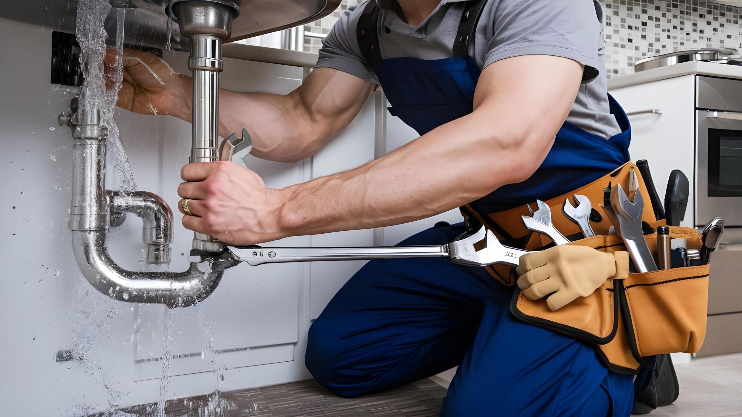 Plumber tightening a residential plumbing pipe in Santa Cruz